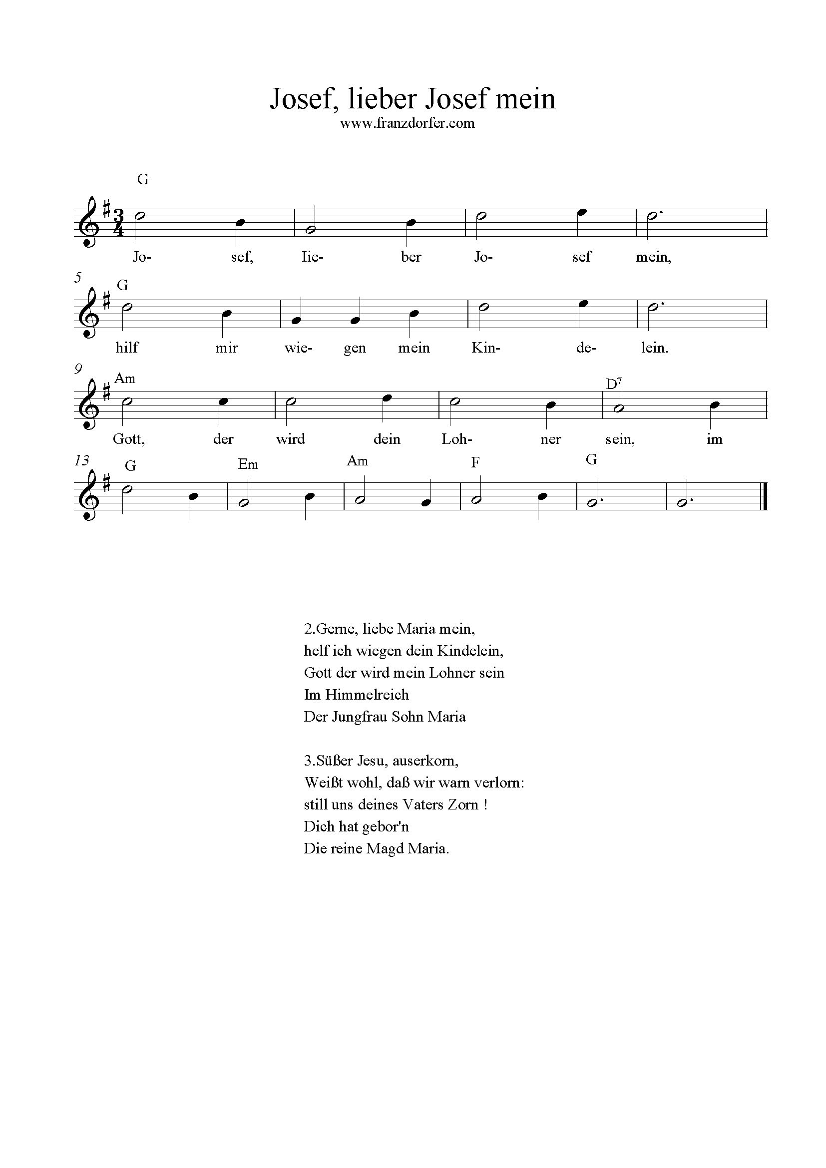 leadsheet, josef lieber josef mein g-Dur Noten - Josef lieber Josef mein